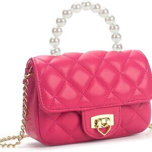 Heart Lock Hot Pink Toddler Crossbody Bag with Pearl Handle - Stylish Kids Purse